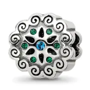 Silver Reflections Blue/Green Crystals Flower Bead QRS3353