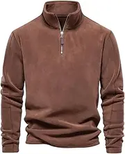 [Btmpmcs] Men's Sweatshirt 1/4 Zip Fleece Lined Pullover Autumn Winter Warm Thermal Jumper Thick Sherpa Sweater Stand Collar Long Sleeve Plain Casual Workwear Classic Quarter-Zip Tops Sports Underwear