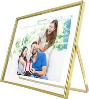 AhaGo Gold Floating Frame(8"×10", Horizontal), For Picture 7x9, 6x8, 5x7, Tabletop Shelf Photo Frame, Home or Office Decor, Classy For Father's Day, Wedding or Birthday
