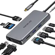 USB C Hub Multiport Adapter, 10 in 1 USB C Docking Station with 4K HDMI, VGA, Ethernet, PD Port, 3 USB 3.0, SD/TF Card Reader and Mic/Audio for Dell/HP/Lenovo or More Type C Laptops