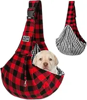 Lvjkes Foldable Dog Carry Bag, Adjustable, High Capacity, One-Shoulder, Cross Body, Portable for Small Dogs (Red/Black Checked)