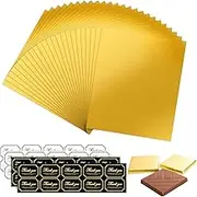 150 Pcs Chocolate Candy Bar Wrappers and 150 sheets of gift stickers,6.29x7.48 Inch Gold Aluminum Chocolate Bar Wrapping Paper, Gold Foil Sheets for Chocolate Bar, Candy Bar, Birthday Gifts (gold)