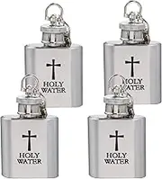 RONRONS 4 Pieces Metal Holy Water Bottles with Keychain, 100ml Empty Refillable Christian Holy Water Container with Black Cross, Easter Party Favor Church Thanksgiving Day Decorative Bottle