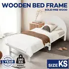 Wood Bed Frame King Single Pine Wooden Base Platform Bed Round Bedhead White