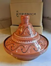 Large Hand Painted Tagine Spain Terracotta Earthenware Cooking Morocco Dish Oven