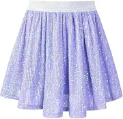 [Mirawise] Girls Metallic Sequin Skirt Sparkle Glitter Shiny Pleated Skirts Dance Outfit Party Elastic Waist Skorts Size 6-13