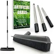Artificial Grass Brush Astro Turf Brush − Artificial Grass Broom with Soft Rubber Bristles and 3-Section Stainless Steel Handle, Artificial Grass Rake Rubber Broom + Free Artificial Grass Care Guide