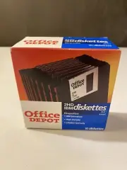 NEW SEALED 10 Office Depot 2HD IBM Formatted 3.5” Floppy Disks Diskettes 1.44 MB