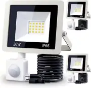 MIWAT 3Pack 20W LED Motion Sensor Flood Lights, PIR Sensor Lamp, 6000K