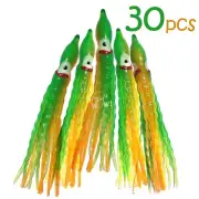 30pcs Fish WOW! 5" Squid Skirt Octopus Hoochies Crinkle lure green yellow orange
