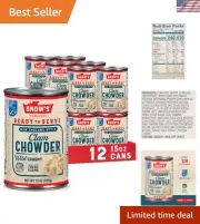 Sustainable New England Clam Chowder - 12 Cans of 15 oz, Convenience and Taste