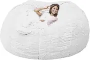 UYSOFRCV Bean Bag Chair Sofa Cover (No Filler) Lazy Lounger Washable Ultra Soft PV Velvet Extra Large Memory Foam Replacement Cover with Zipper,White,7ft