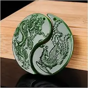 [KanDuo] Personality Jade Pendant Necklace Lucky Amulet,Green Hand-Carved Jade Pendant Jewelry Necklace Fashion Lovers Dragon and Phoenix Jade Pendant