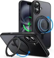 JETech 360 Degree Rotatable Ring Case for iPhone 16 6.1-Inch with Camera Control Button, Compatible with MagSafe, Slim Shockproof Phone Cover with Stand & Ring Holder (Black)