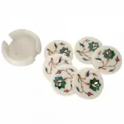 White Marble Round Coaster Set Malachite Handmade Christmas Decor Gifts