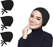 [WOOVEEWIND] 3PCS Under Scarf Hijab Cap with Tie-Back Closure Jersey Hijab Inner Caps with Rope Hijab Bonnet for Muslim Women