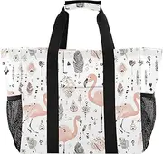 [sanluoli] Bags And Totes Foldable Beach Bag Waterproof with Handles Laundry Bag, Bohemian Flamingo Peach, 1 size