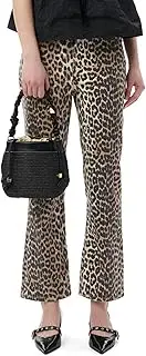 [YEXPINE] Women's Leopard Bell Bottom Jeans Cropped Mid Rise Stretchy Cheetah Print Flared Demin Pants