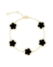 Jankuo Flower 14K Onyx CZ Station Bracelet