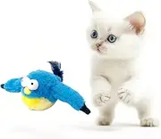 Flapping Wings Bird Catnip Toys, Vivid Chirping, Simulation Bird Interactive Cat Toy for Kitten Kitty Exercise, Fluffy Plush Toys, Touch Activated, USB-C Charging, Built-in 500mh Battery (Bluebird)
