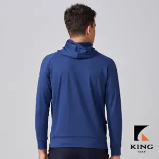 【KING GOLF】專櫃同步-男款素面彈性修身帽T長袖連帽上衣POLO衫/高爾夫球衫(藍色)