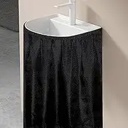 Fabric Sink Skirt for Pedestal Sinks – Waterproof Under Sink Curtain Skirt to Hide Cleaning Supplies – Self-Adhesive, Easy Install, 55 x 32 Inch Bathroom Storage Solution(Black)