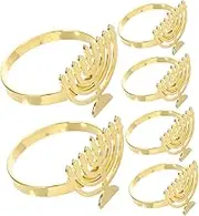 CRILSTYLEO Metal Hanukkah Napkin Holders 6 Pack Gold Decorative Ring for Table Jewish Festival Party Decorations
