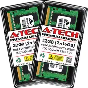 A-Tech 32GB 2x 16GB 2Rx8 PC4-19200 DDR4 2400MHz ECC UNB SODIMM Server Memory RAM