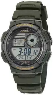 Casio Illuminator Digital Watch Men Black World Time 3198 AE-1000W New Battery