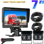 7" Rear View Monitor 4Pin 2x CCD Reversing Camera Kit for 12V-24V Truck Caravan