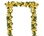 2 Pack Artificial Sunflower Garland Silk Sunflower Vine Artificial Flowers with Green Leaves Wedding Table Decor