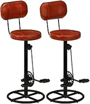 Bar Stools 2 pcs Black and Brown Real Goat Leather,Table & Bar Stools 21.24KG-338215