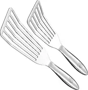 Fish Spatula Stainless Steel Combo - 1 Large Fish Turner + 1 Small Griddle Spatula, Metal Kitchen Tool With Thin Edge for Turning & Flipping