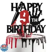 Black Glitter Killer Happy 9th Birthday Cake Topper, Halloween Zombie Vampire