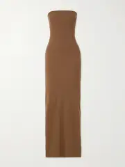 [ÉTERNE] ÉTERNE - Strapless Ribbed Stretch-jersey Maxi Dress - Brown - small small Brown