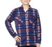 Quiksilver Youth Boys S (7/8) Fleece Shirt Jacket Shacket Pocket Snap Blue Plaid