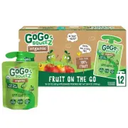 GoGo SQUEEZ Unsweetened Organic 100% Natural Fruit Snack, Apple, 3.2oz (12 Pack)