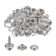 20 Sets Screw Snap Kit Stainless Steel Snaps Button 15mm Silver Tone