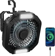 DUKUSEEK Camping Fan with LED Lantern, 40H Work Time Battery Operated Fan with Hang Hook for Tent, Portable Ceiling Tent Fan with Remote for RV Outages Emergency Desk Bedroom Travel