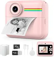 Kids Camera Instant Photo Printing, Christmas Birthday Gift for 3-12 Years Old Children, 1080P HD Digital Kids Camera, Printable Photo Portable Toy for 3 4 5 6 7 8 9 10 Years Old Girls and Boys(Pink)