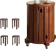 KAIGITE Stackable Wooden Stools Set of 4, Bar Stools Dining Chair 45cm Height, Space-Saving and No Assembly for Indoor Outdoor Living Room Garden (Walnut Colour)