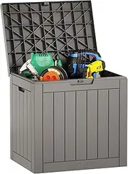 EAST OAK Deck Box, 31 Gallon Indoor/Outdoor Storage Box with Lockable Lid for Patio Cushions, Pool Accessories, Toys, Gardening Tools, Sports Equipment, Waterproof and UV Resistant Resin, Grey
