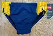 TYR Boy's Youth 22 SMALL Blue Gold Swim Suit Racer Brief Speedo Type PHOENIX New