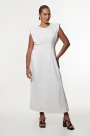 Plus Size Viscose Linen Woven Pintuck Midi Dress