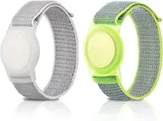 2 Pack Kids Wristband for AirTag, Nylon Watch Band GPS Tracker Holder Protective Case Compatible with Apple Air Tag, Adjustable Anti-lost Bracelet for Toddler Baby Children Elders
