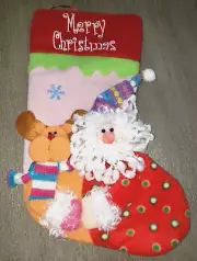 NEW CHRISTMAS STOCKING 20 INCH SANTA PLUSH 3D IN PJS REINDEER PINK RED GIRLS