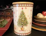 Lg. Rustic Farmhouse Vintage Retro Christmas Tree Metal Canister