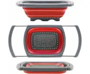 Colander Collapsible, Colander Strainer Over The Sink Vegetable/Fruit Colanders Strainers With Extendable Handles, Folding Strainer For,Red