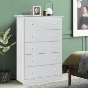 Costway5-Drawer Wooden Storage Tower Cabinet with Anti-tip Kit and Easy Pull Handles-White