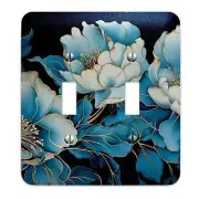 Blue Floral with Gold Accents - Metal Decorative Light Switch Plate Cover - O...